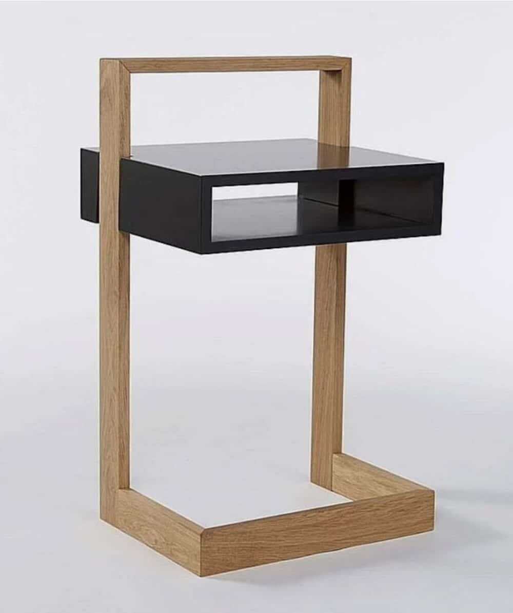 میز کنار تخت مدرن با پایه چوبی و باکس شناور رنگی – مدل آوان