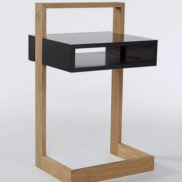میز کنار تخت مدرن با پایه چوبی و باکس شناور رنگی – مدل آوان