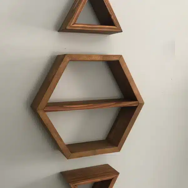 ست شلف دیواری چوبی با طرح مثلث و ششضلعی – مدل برلیان